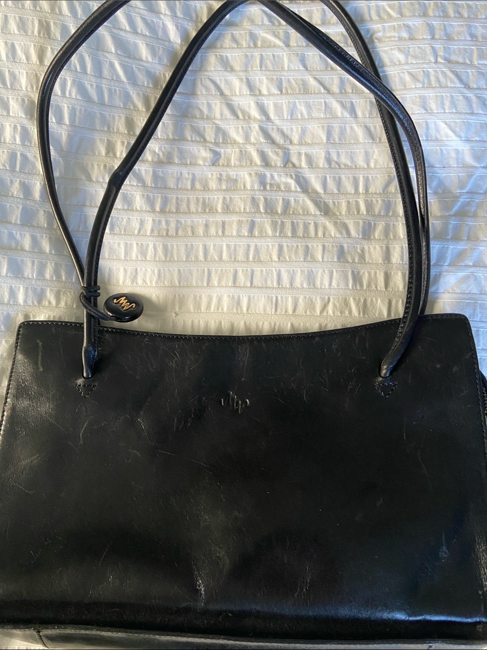 Monsac Black Leather Shoulder Bag
